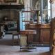 Wrought iron and wood corner unit, vintage corner furniture, corner shelf.