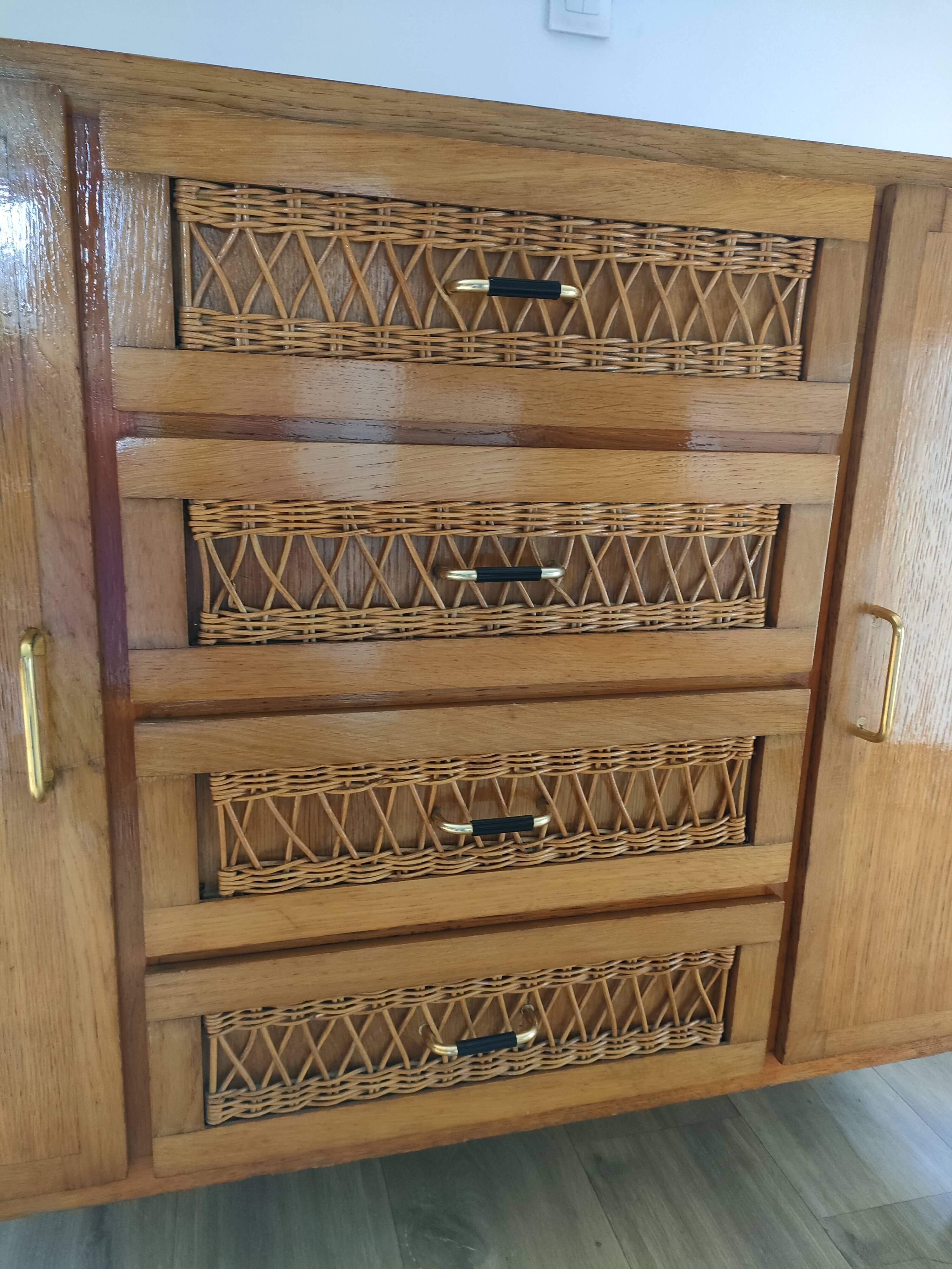 Rattan drawer sideboard