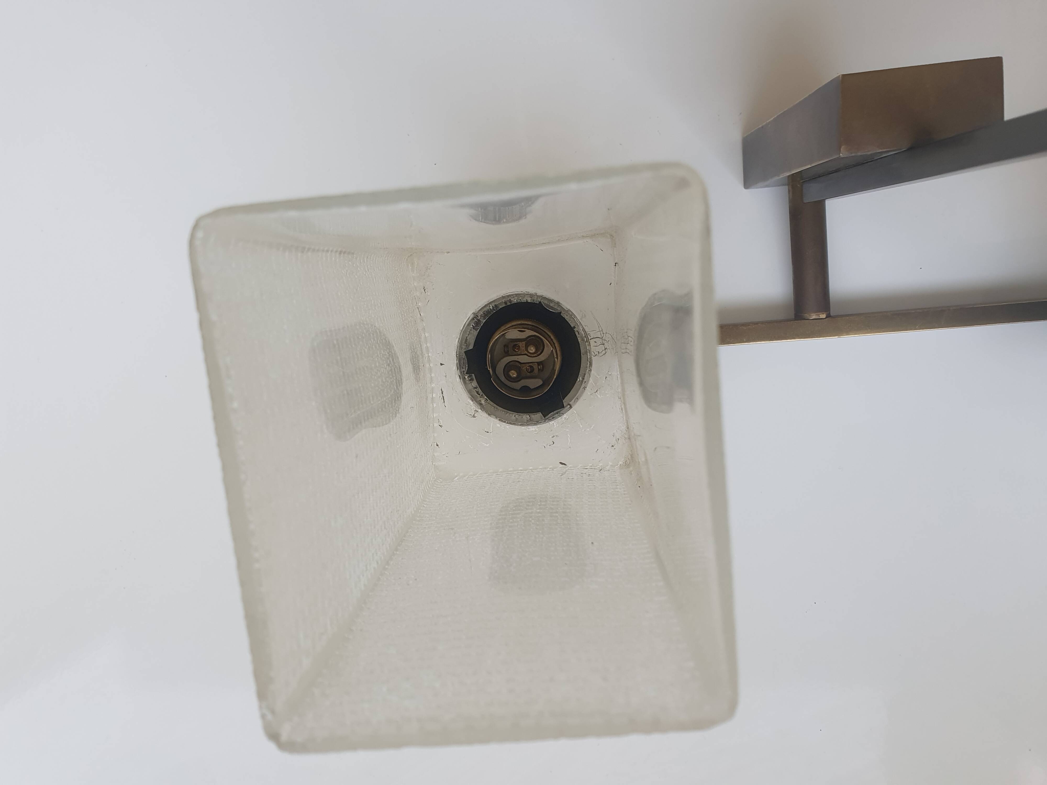 Art Deco two-light wall light in brass with square glasses