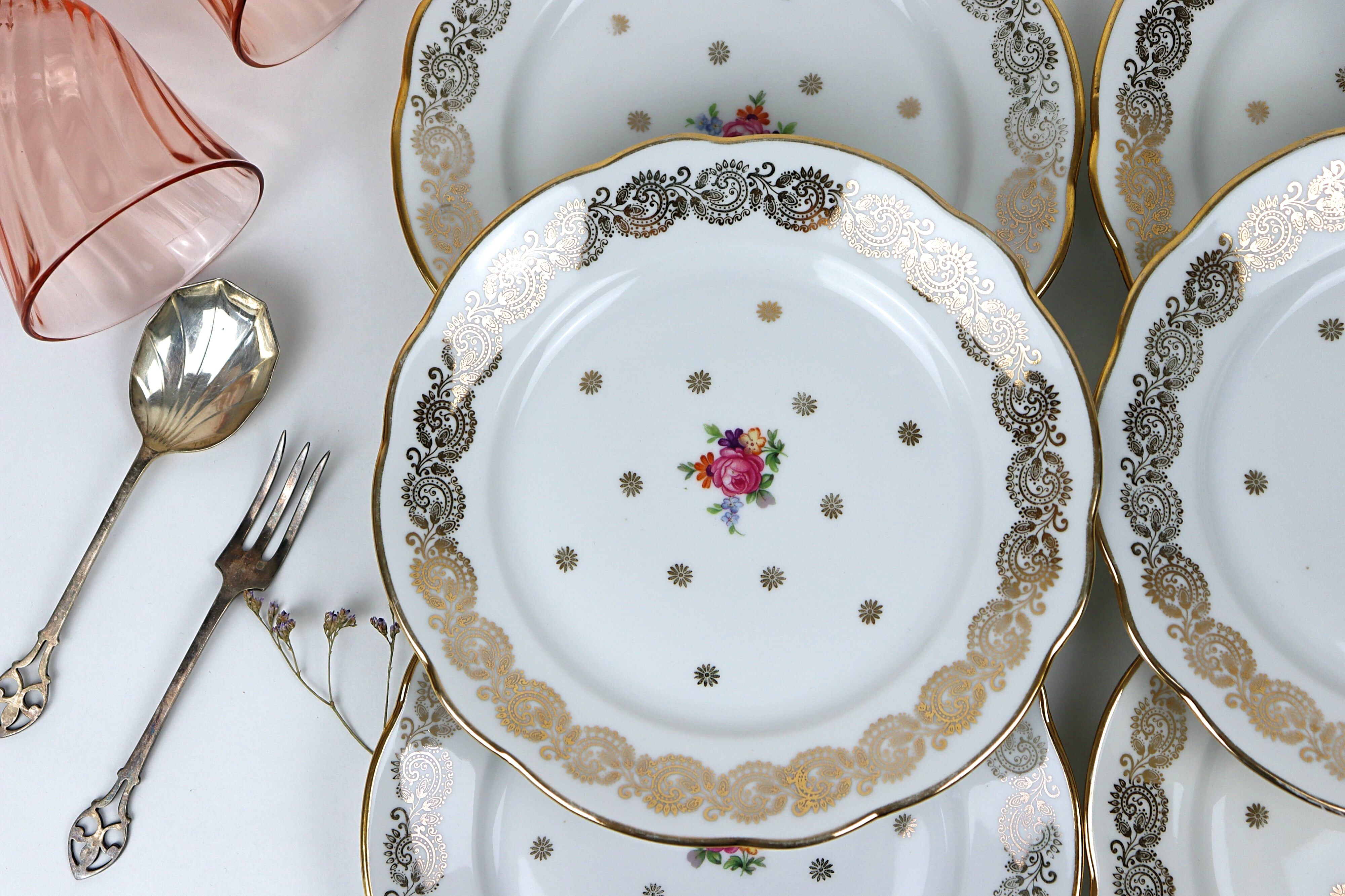 6 vintage porcelain dessert plates