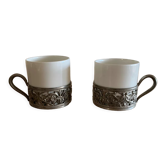 2 cups tin, les Etains de l'Ile de France, and porcelain cups Jammet Seignolles