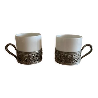 2 tasses étain, les étains de l'île de France, en porcelaine jammet seignolles