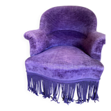Large armchair, pouffe, purple in velvet.