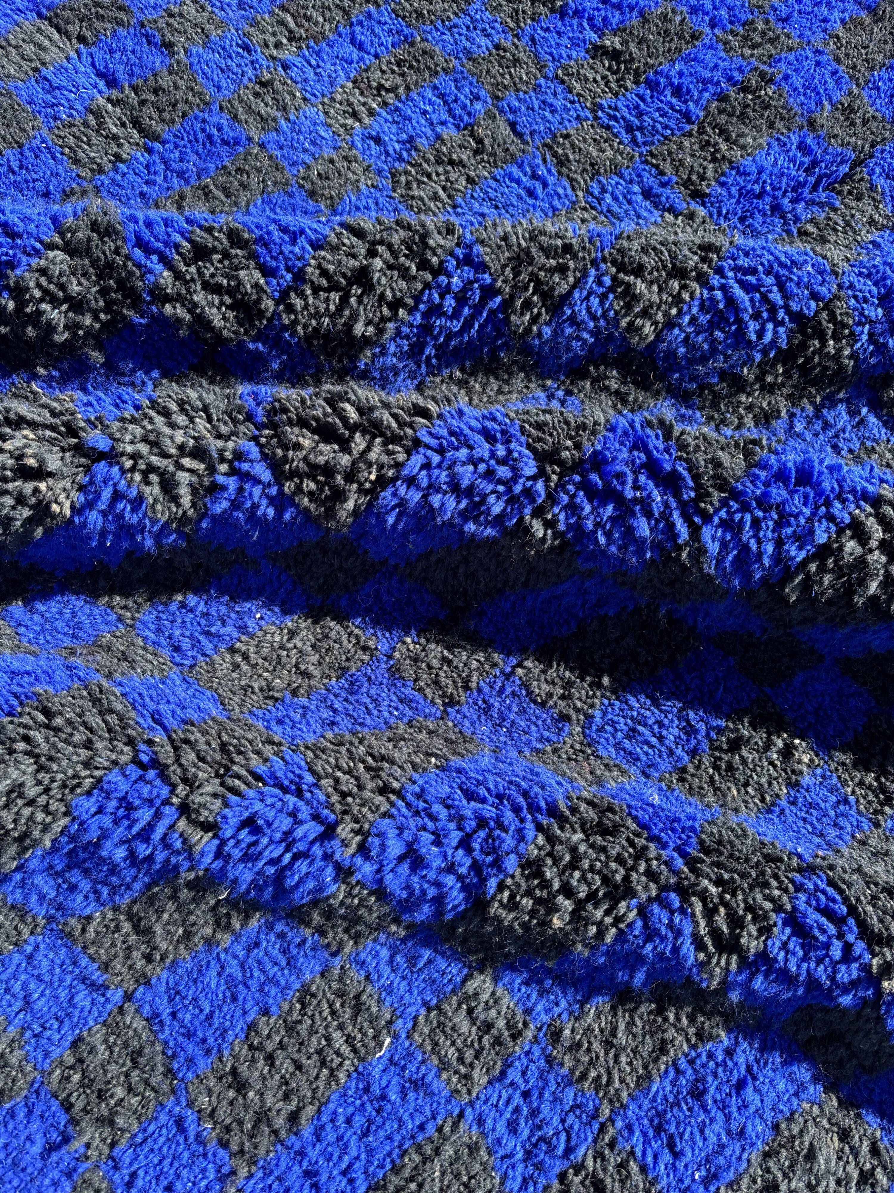 Large Moroccan Berber rug in blue and black 200x300 cm in wool
