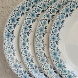 Set of 4 flat plates model Lucie u&c Sarreguemines Digoin white and blue floral border