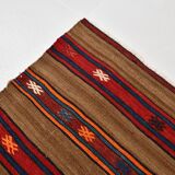 Turkish Striped Red Brown Vintage Kilim Rug, 154x246Cm
