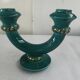 Art Deco candlestick in green and gold glazed ceramic, attributed to Vallauris