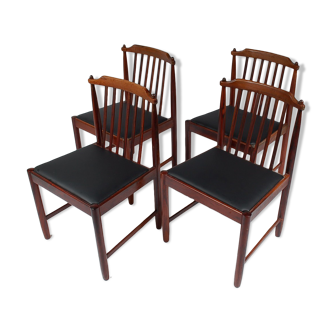 1950s Scandinavian dining chairs in rosewood and black skai