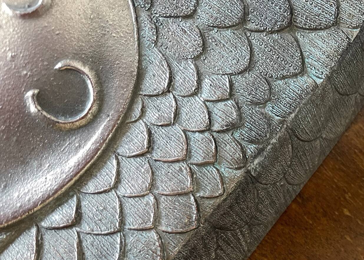 Large wooden and silver-plated fish board, 90 cm