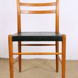Series of 6 Swedish chairs in Elm and black Skai by Yngve Ekstrom for Gemla 1960.