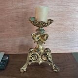 Gilded bronze candle holder with religious swans