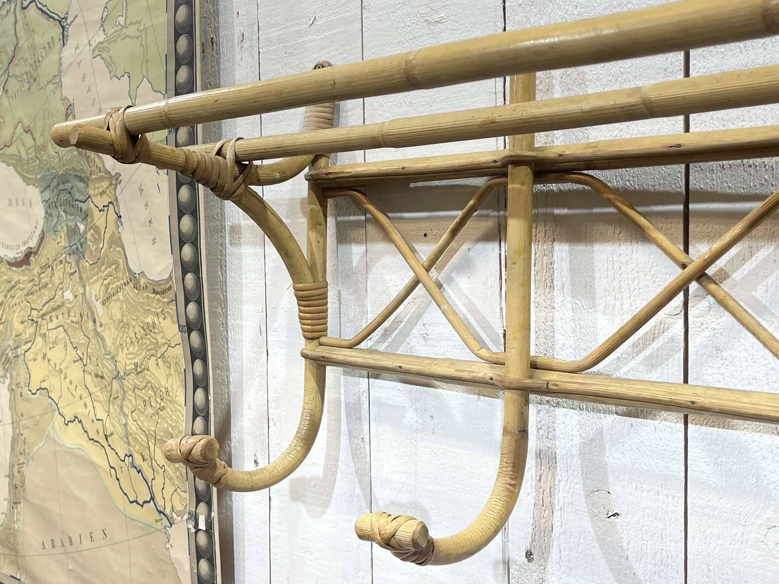 1960s rattan wall coat rack