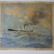 Watercolor of a liner at sea signed taboureau georges known as sandy-hook (1879-1960)