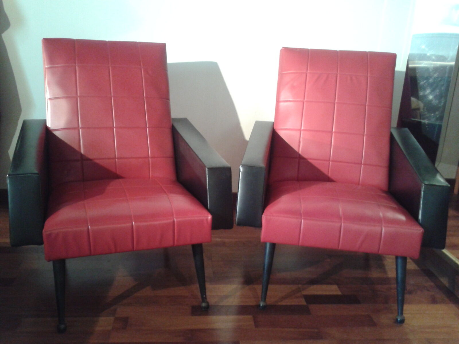 Pair of vintage black and Red leatherette chairs