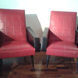 Pair of vintage black and Red leatherette chairs