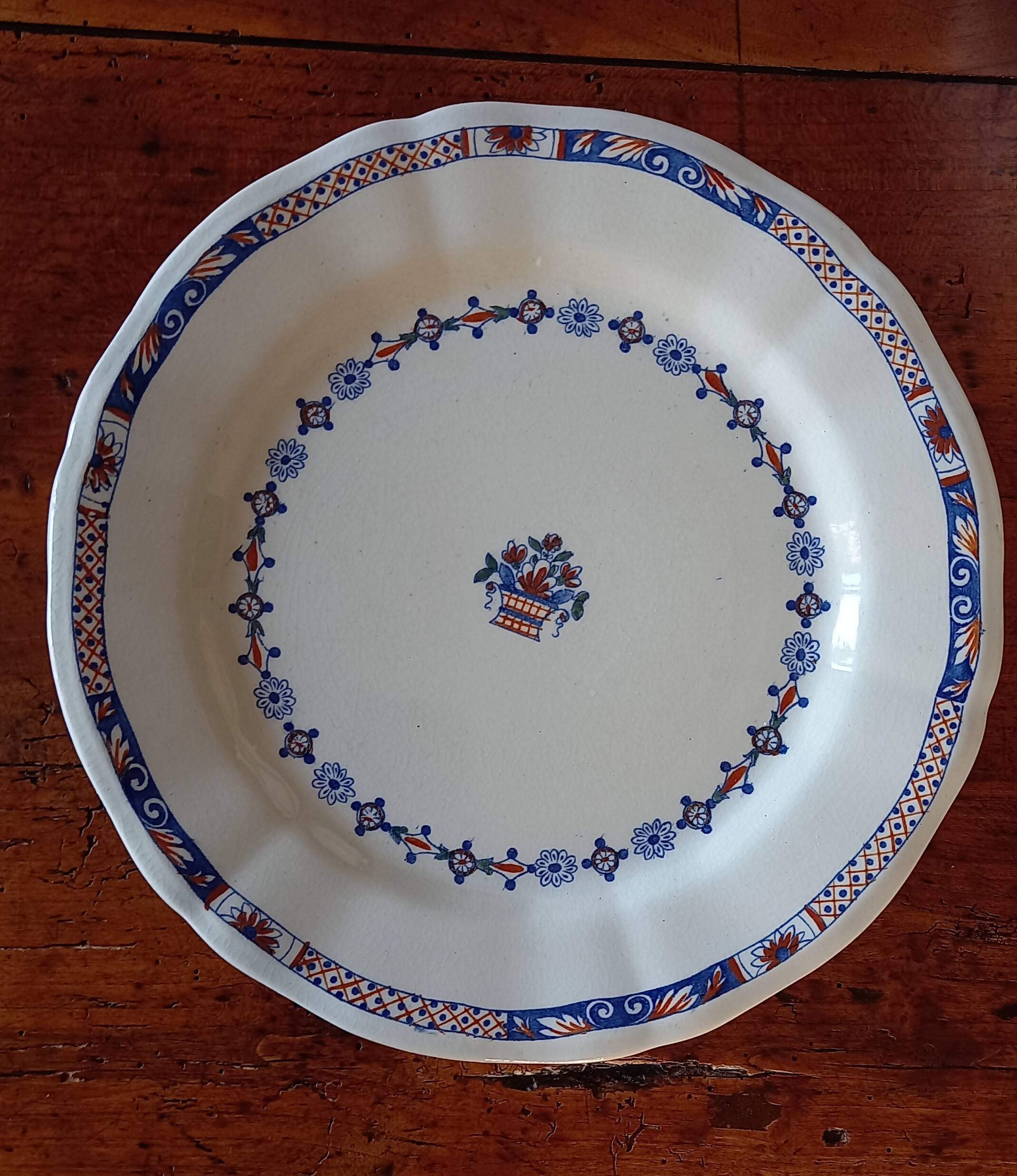 Old mounted plate, compotier in iron earthenware E. Bourgeois large deposit “Rouen XVIII”