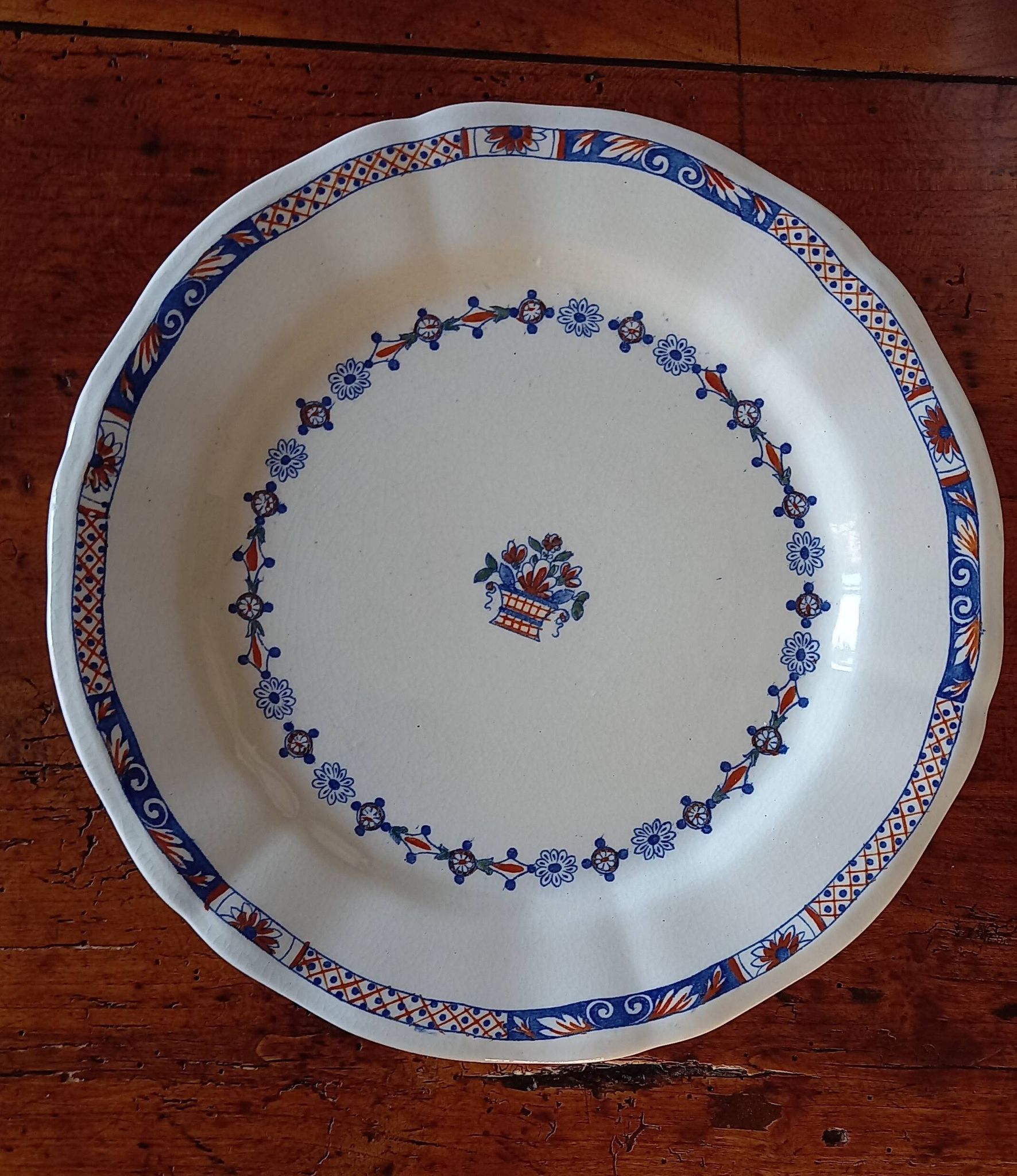 Old mounted plate, compotier in iron earthenware E. Bourgeois large deposit “Rouen XVIII”