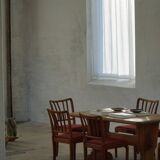 Set of 6 modern classic Danish dining chairs, oak with upholstered seats, 1950s.