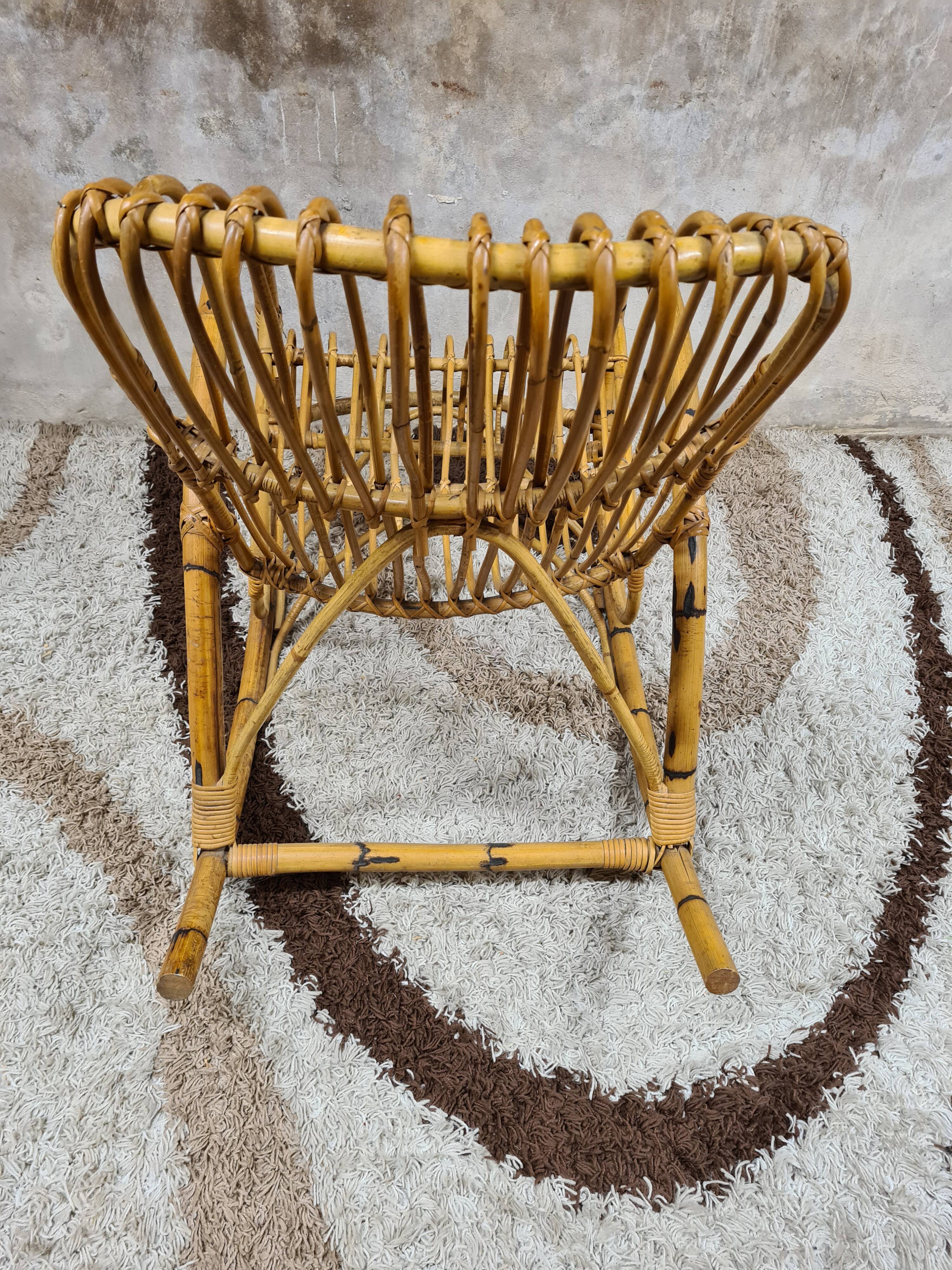 Rocking-chair rattan bamboo 60s
