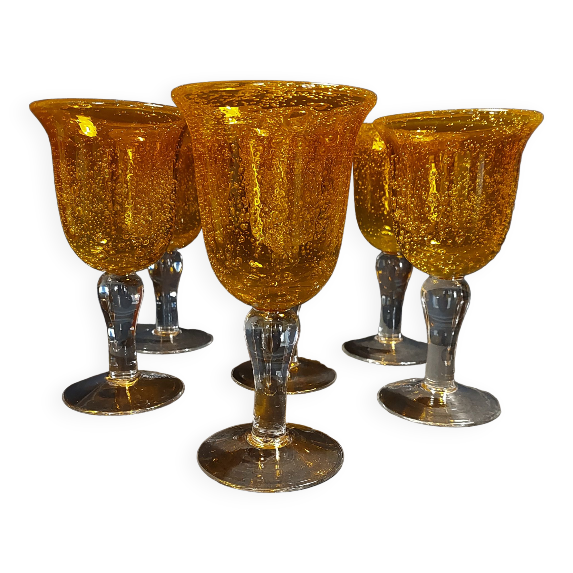 Series of six water glasses blown glass Biot XXth