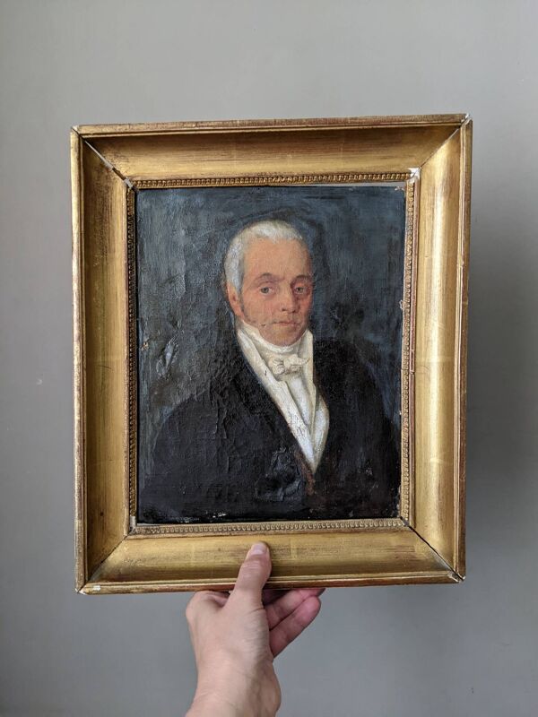 Portrait ancien huile sur toile décoration campagne