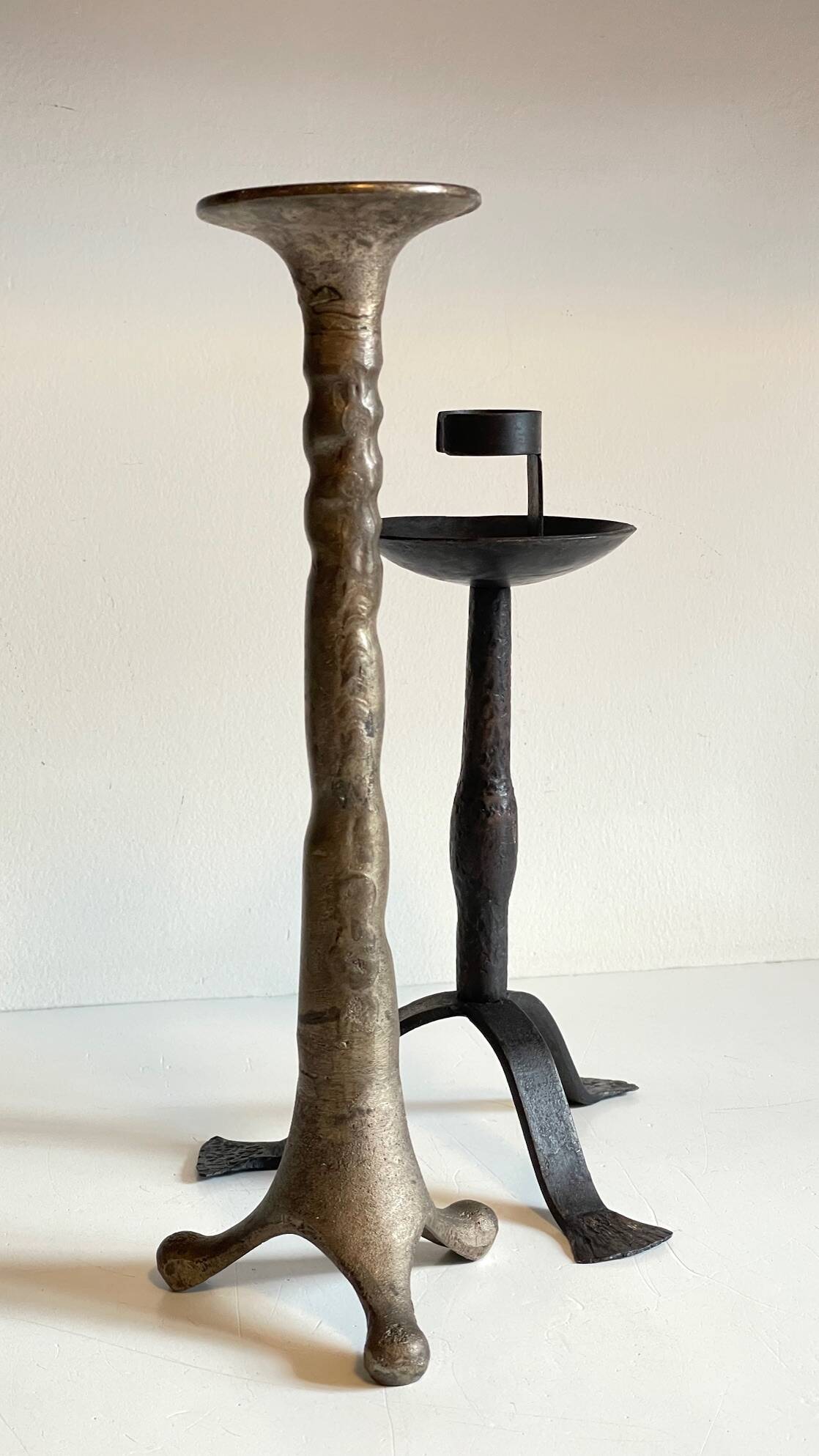 Pair of Brutalist Vintage Steel Candlesticks