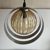 Space Age Chrome Rings Amber Globe Pendant Light