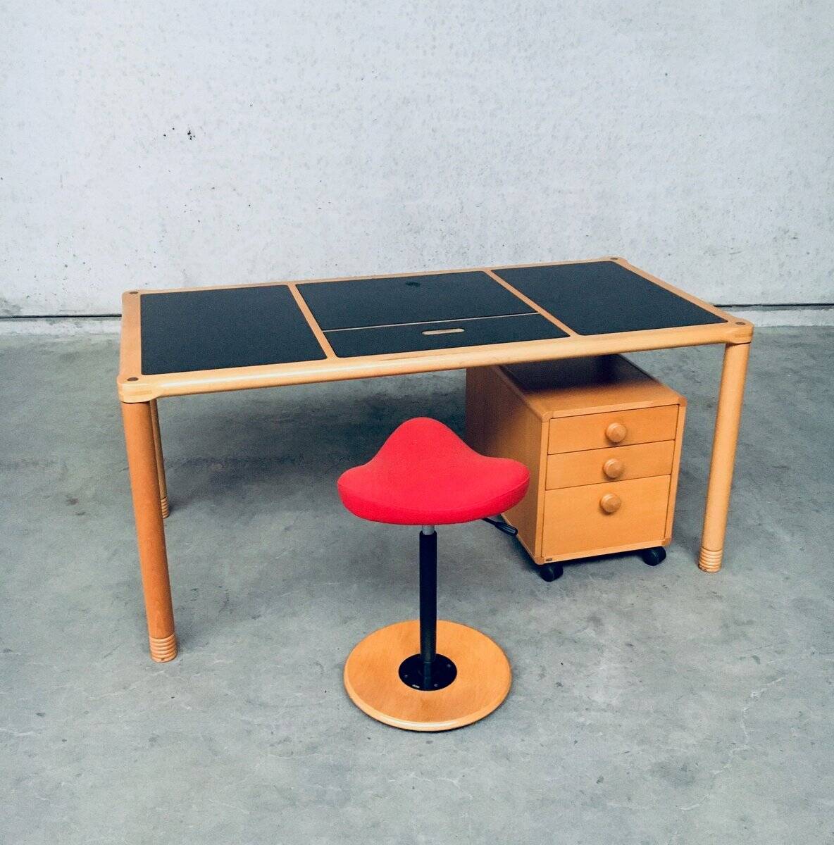 Scandinavian Ergonomic Design Writing Desk and Stool from Stokke, 1980s, Set of 3