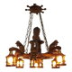 French vintage Breton chandelier with hand-carved figures, well, and lantern lights.