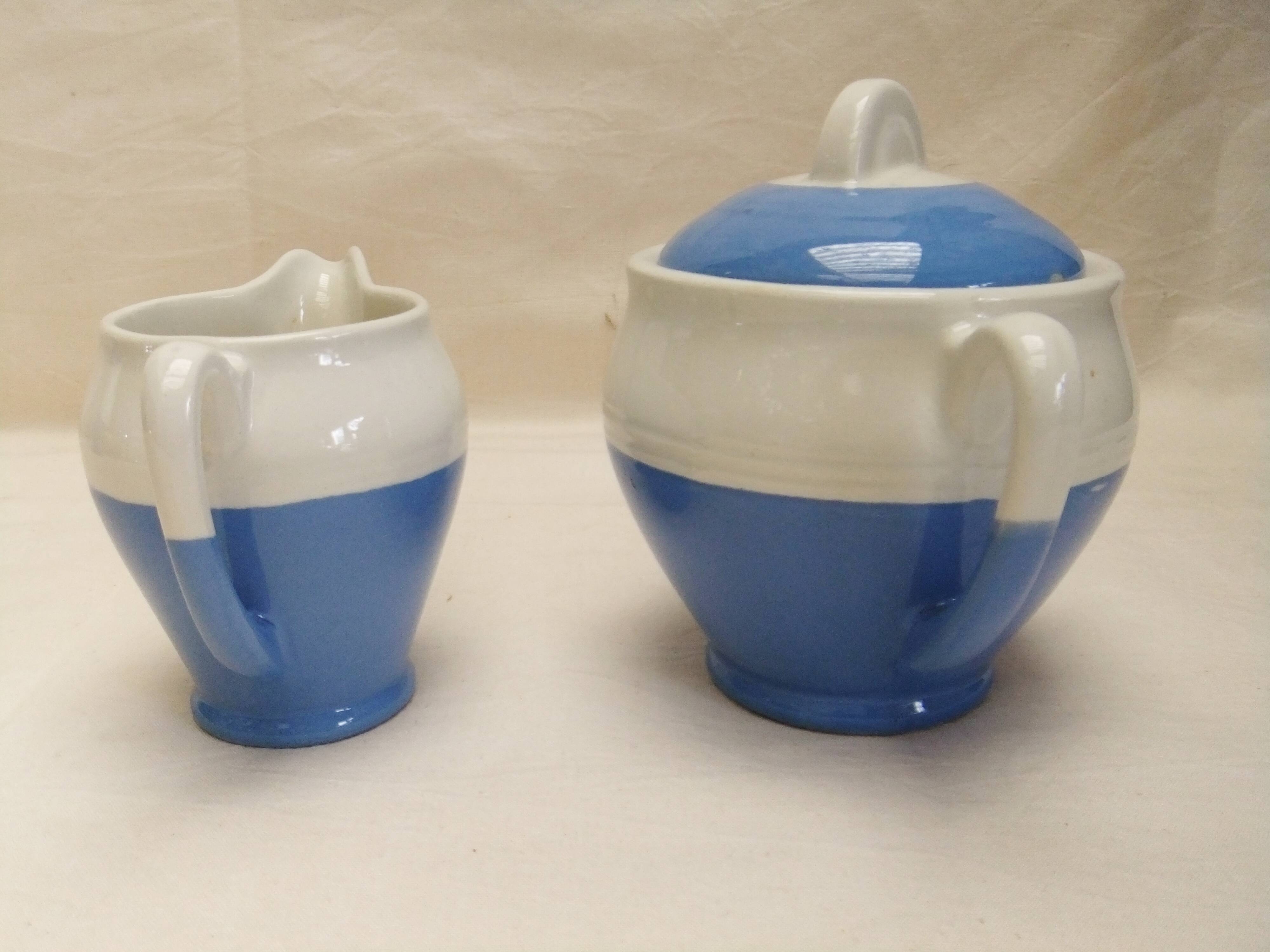 Vintage Ceranord coffee service pot coffee maker sugar bowl blue white