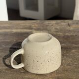 Set of 4 vintage speckled beige stoneware coffee cups.