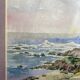 Aquarelle Sur Papier JEAN MOREL Vue Bord De Mer + Cadre Bois Blanc Vintage
