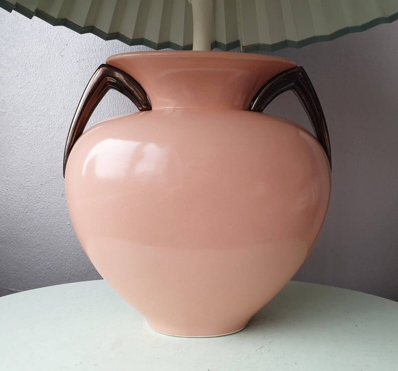 Ceramic lamp with 80s fabric lampshade