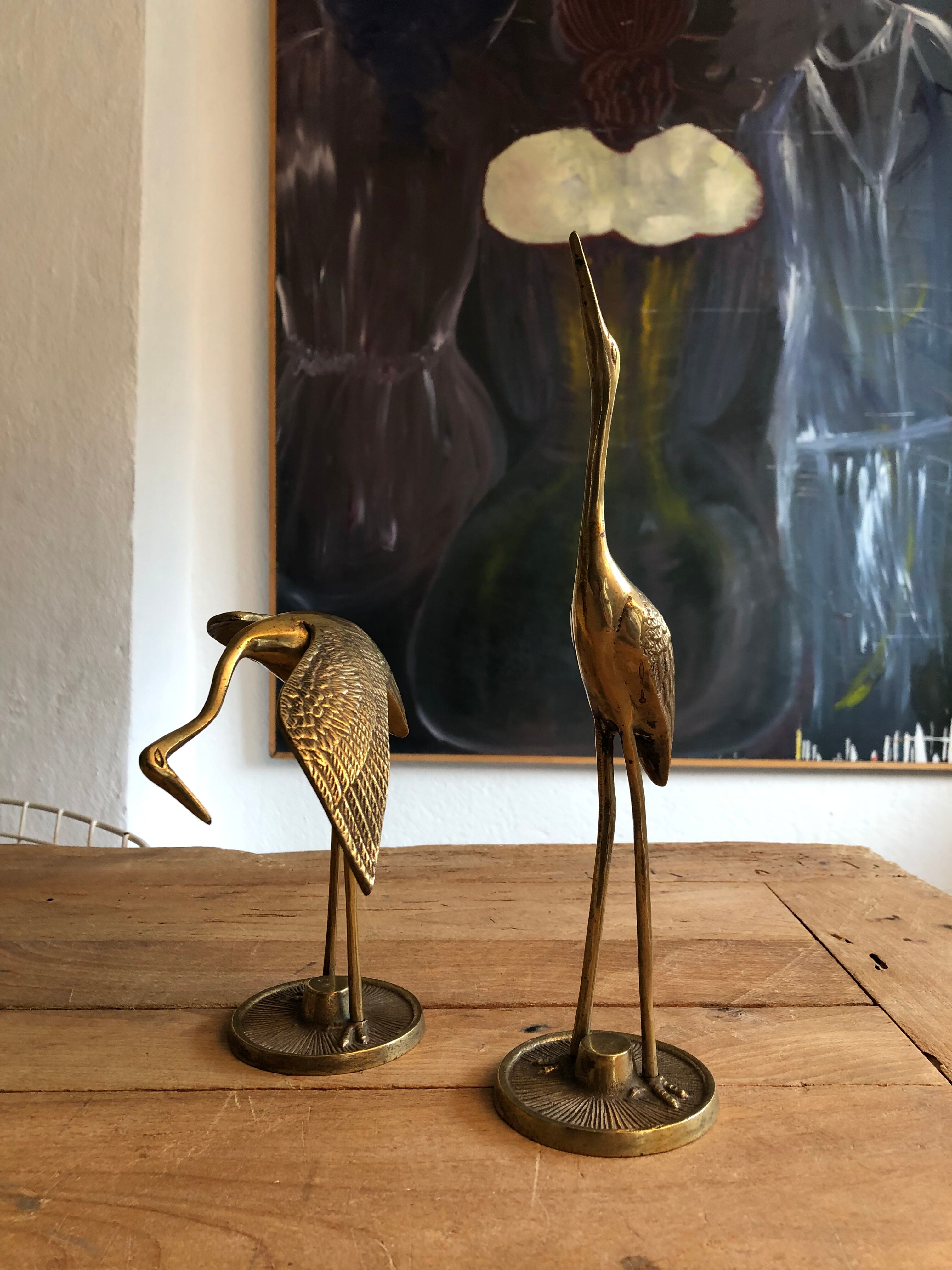 Vintage brass heron duo