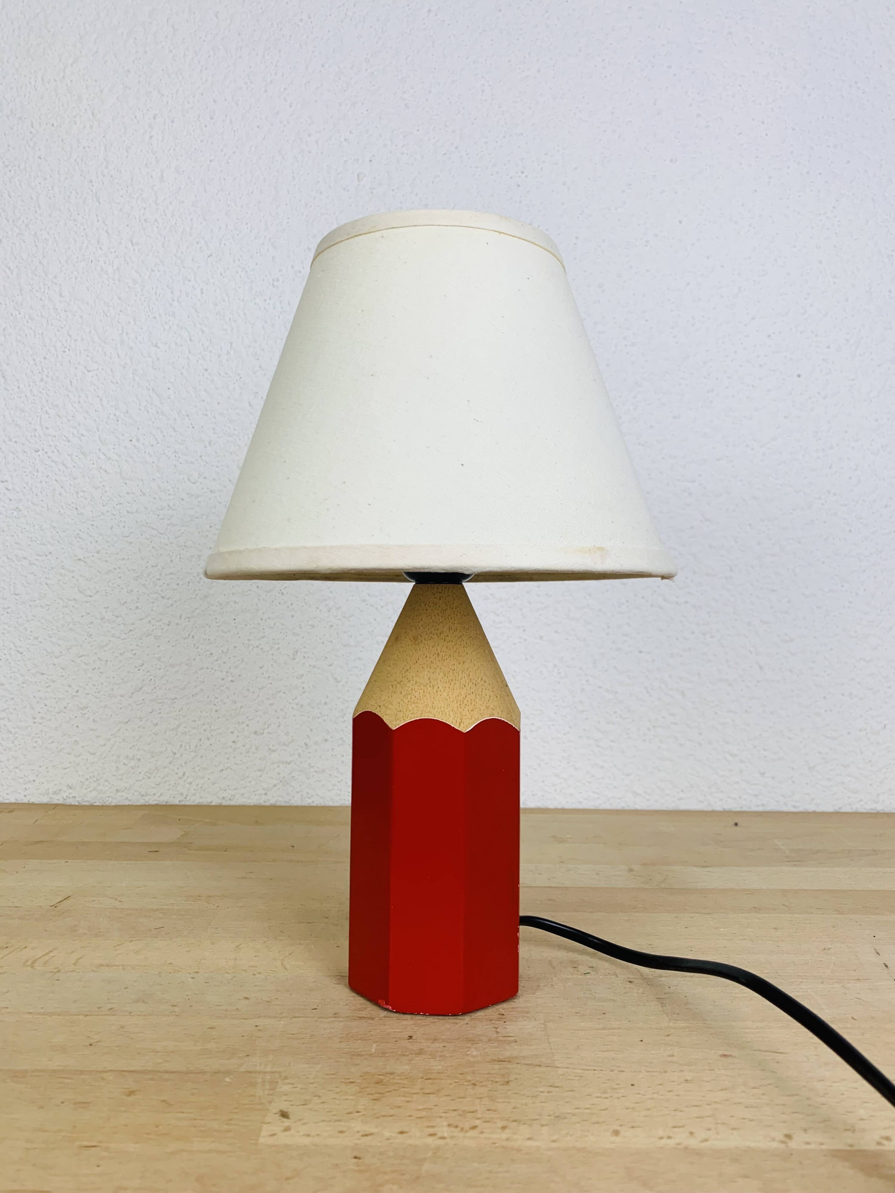 Pierre Sala vintage pencil lamp, wood, red
