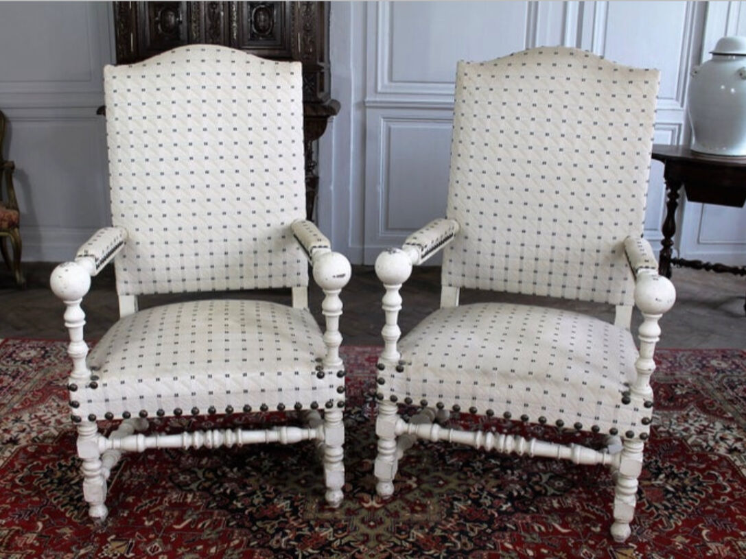 Pair of Louis XIII style armchairs from the 19th century