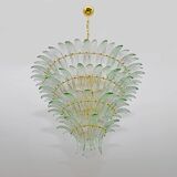 Mid-century Modern Italian Murano Glass and Brass Palmette Chandelier