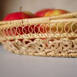 Vintage rattan woven color honey and green trash
