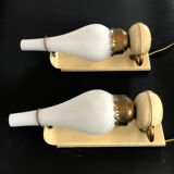 Vintage Italian brass, lacquer and opaline glass sconces from 50s. Set of two
