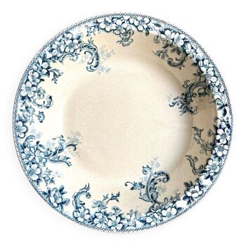 Round and hollow dish Boulenger & Cie in white and blue enamelled iron earth, "Wild rose" service