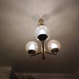 3-Globe smoky and cracked glass chandelier