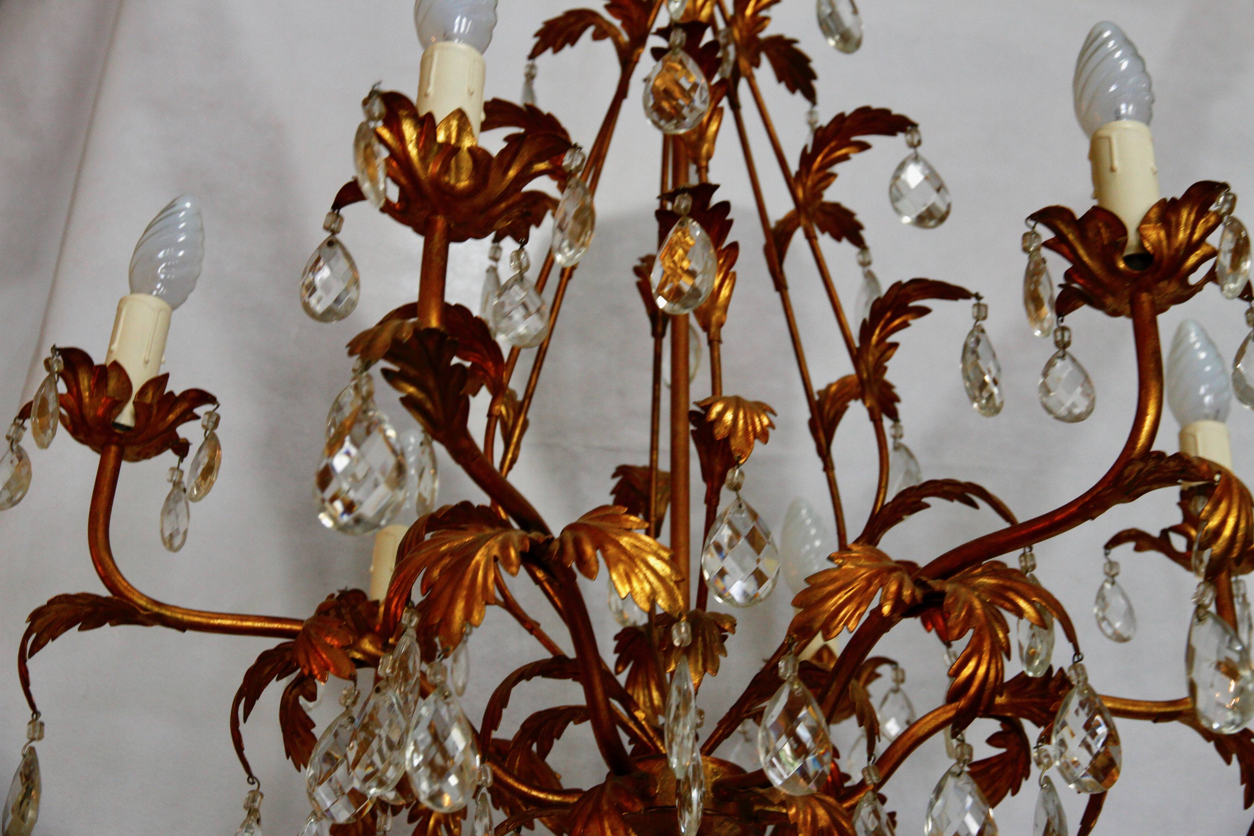 6-light bronze and Bohemian crystal chandelier, early 20th century