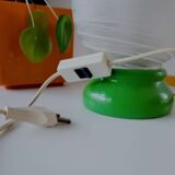 Vintage French table lamp with glass opaline shade and wooden green lamp base.