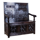 Antique Renaissance Revival Oak Bench, 1890s