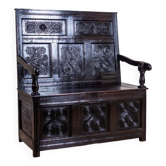 Antique Renaissance Revival Oak Bench, 1890s