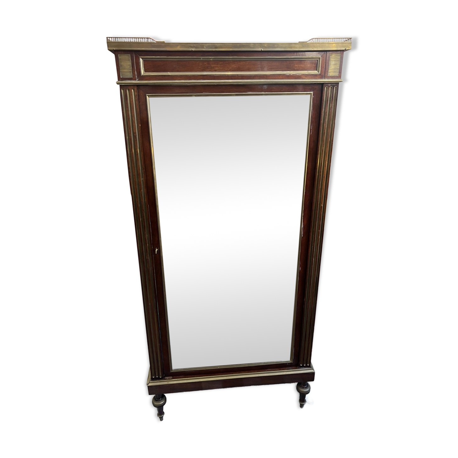 Louis XVI style display cabinet, in mahogany and mahogany veneer, with a red marble top with gallery