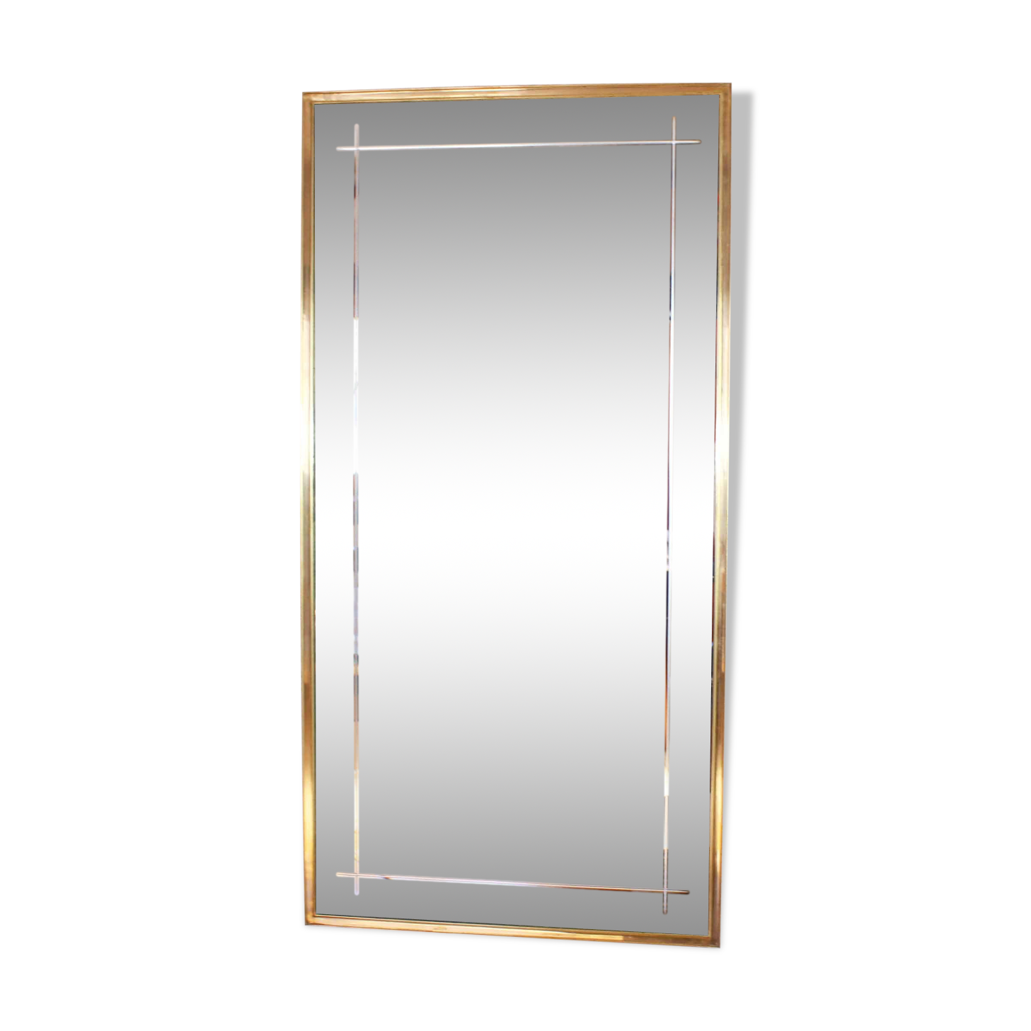 Vintage mirror engraved brass frame - 80x40cm
