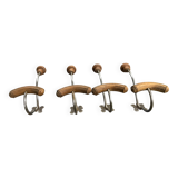 Set of 4 wooden and iron coat hooks from the 60s