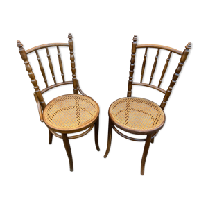 Paire de chaises bistrot viennoise bois courbé Fischel