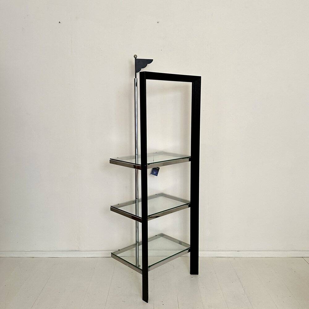 Italian Postmodern Chrome, Black Wood and Glass Shelf by Ponti Terenghi, 1980s